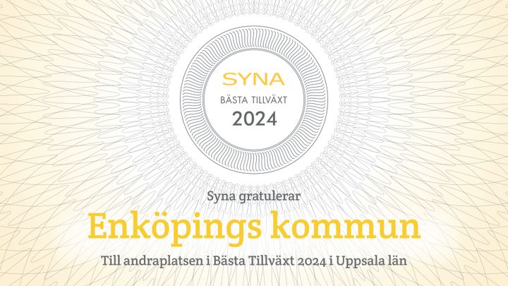 En grafik där Syna gratulerar Enköpings kommun till andraplatsen i Bästa Tillväxt 2024.