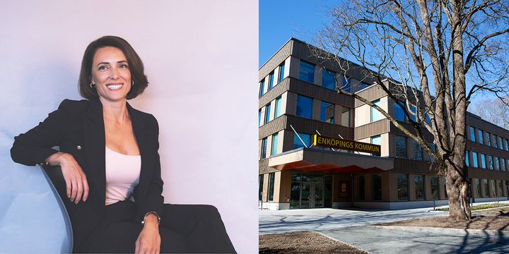 Liridona Rama och Enköpings kommuns kommunhus. Foton.