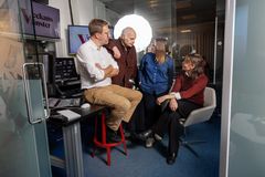 Podden Veckans vänster görs av Lovisa Arvidsson, Länstidningen Östersund, Peter Gustavsson, Dala-Demokraten, Jenny Wennberg, Arbetarbladet och Göran Greider, Dala-Demokraten. Foto: Nicklas Thegerström