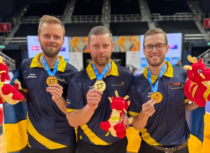 James Blomgren, Joachim Karlsson Rosén och Pontus Andersson vinner VM-guld i 3-manna.