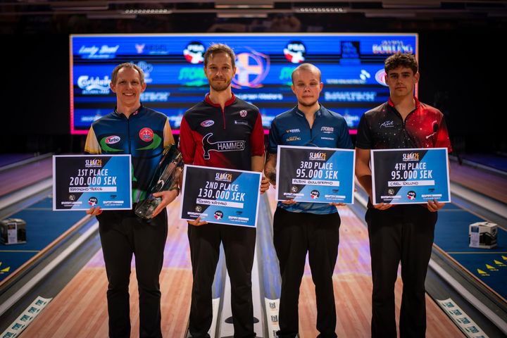 Albin Gullstrand och Carl Eklund tog varsin tredjeplats i PBA-tävlingen Storm Lucky Larsen Masters i Helsingborg.
