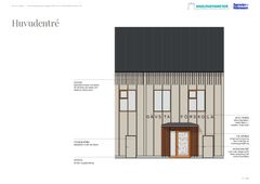 Ritning av huvudentré för Gävsta förskola med detaljer som dörrar och skyltning.