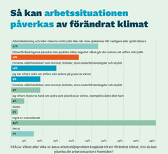 Såhär svarar tjänstemännen på frågan ”vilken eller vilka av dessa arbetsmiljöproblem kopplade till ett förändrat klimat, tror du kan påverka din arbetssituation i framtiden?”