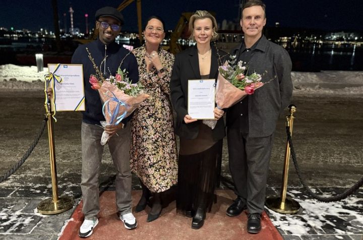 Sharmarke Elmi, TCO:s ordförande Therese Svanström, Amanda Jansson  och Scen & Films ordförande Simon Norrthon