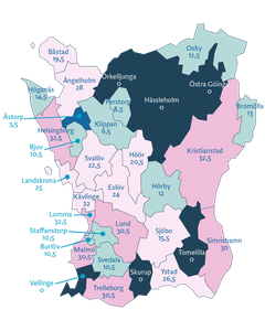 Kommunernas klimatanpassningsarbete poängsatt av Svensk försäkring/IVL. Genomsnitt för länet är 19,8 poäng. 0 poäng = inte deltagit i enkäten.