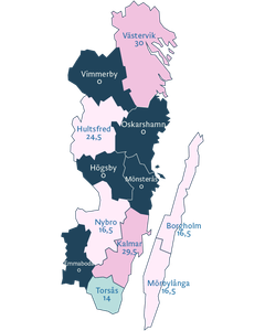 Kommunernas klimatanpassningsarbete poängsatt av Svensk försäkring/IVL. Genomsnitt för länet är 21,1 poäng. 0 poäng = inte deltagit i enkäten.