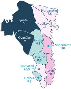 Kommunernas klimatanpassningsarbete poängsatt av Svensk försäkring/IVL. Genomsnitt för länet är 20,2  poäng. 0 poäng = inte deltagit i enkäten.