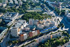 Vy över Solna Centrum. Markerat Banken 18 samt 19