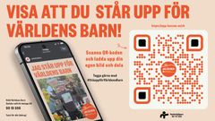 Scanna QR-koden och skapa din egen bild där du står upp för Världens Barn. Dela på sociala medier.