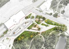 En omsorgsfull landskapsgestaltning som utgår från platsens komplexa förutsättningar och befintliga miljö.