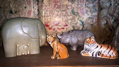 Lisa Larsons fyra senaste keramikdjur för WWF. Fotograf: Dexter Huss