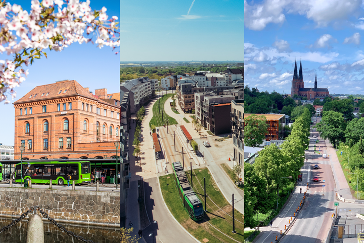 Malmö, Lund och Uppsala är årets finalister i klimatutmaningen One Planet City Challenge. Foto (från vänster): Malmö stad/Apelöga, Lunds kommun, Uppsala kommun/Uppsala Arenor och Fastigheter.