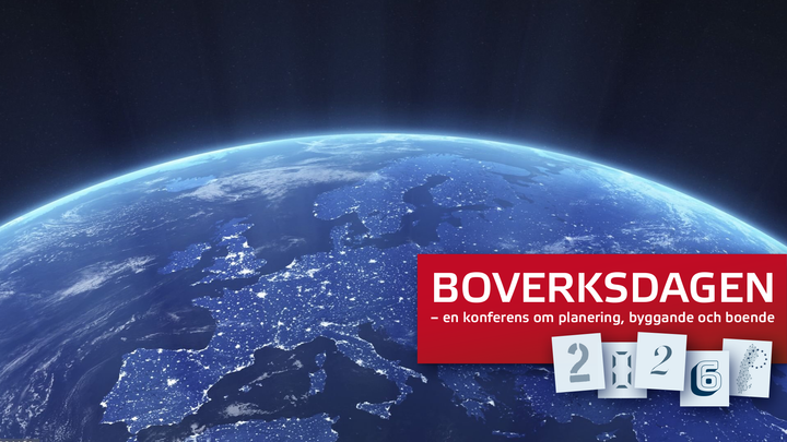 Bild av jorden från rymden med texten "Boverksdagen – en konferens om planering, byggande och boende".