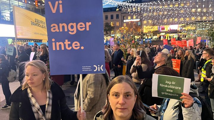 Anna Troberg på manifestation mot anmälningsplikten.