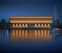 Svenska Musikmuseet förenar arkitektur, musik och kustlandskap. Byggnaden uppförs i trä från de småländska skogarna och blir ett ikoniskt landmärke vid vattnet.