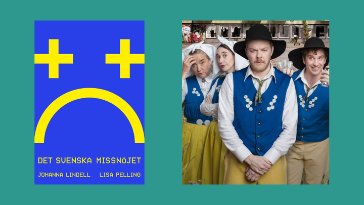 Boken Det svenska missnöjet och en pressbild från pjäsen med samma namn.