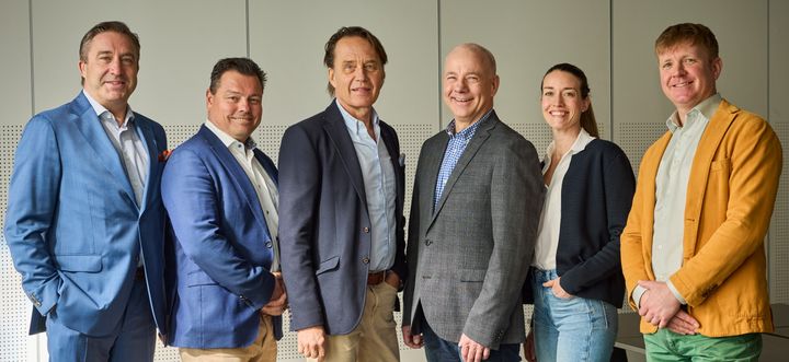 Delar av SBMIs styrelse. Från vänster: Magnus Ericsson, Swerock, Michael Haddleton, ABT-Bolagen, Jonas Johansson, Nybrogrus, Mats Björkryd, Heidelberg Materials Ballast, Anna Bryngelsson, Mannheimer Swartling, Mårten Sohlman, vd SBMI.