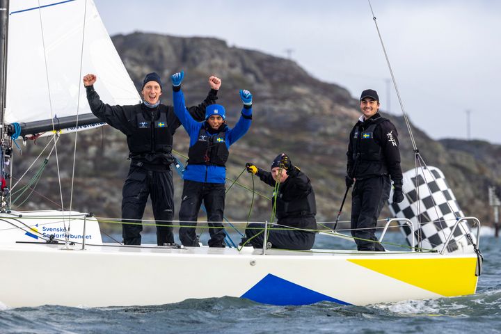 Halmstads besättning med Otto Berg, Alice Borslöv, Calle Johansson och Christoffer Hellekant vann Nordic Sailing League Final. Foto: Daniel Stenholm