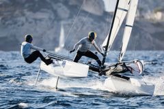 Emil Järudd/Hanna Jonsson på Nacra-VM på Sardinien. Foto: Sailing Energy