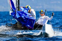 Ida Svensson/Marcus Dackhammar på Nacra-VM på Sardinien. Foto: Sailing Energy
