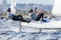 Emil Järudd och Hanna Jonsson på Nacra-VM. Foto: Sailing Energy