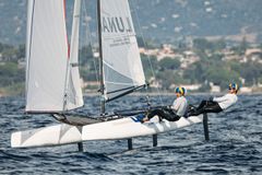 Emil Järudd/Hanna Jonsson i Nacra 17. Foto: Sailing Energy
