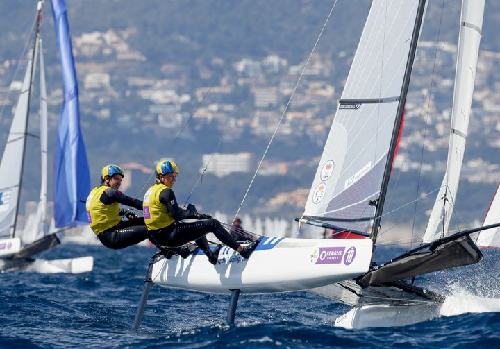 Emil Järudd/Hanna Jonsson leder i Nacra inför avslutningen i Palma. Foto: Sailing Energy
