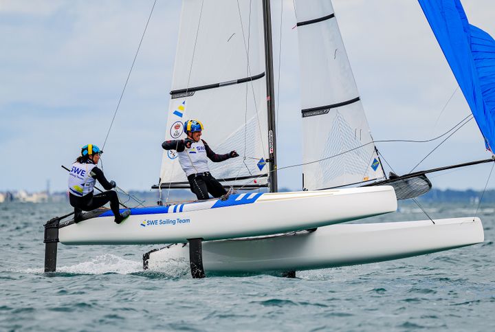 Ida Svensson/Marcus Dackhammar på näst sista dagen av Nacra-VM. Foto: Sailing Energy