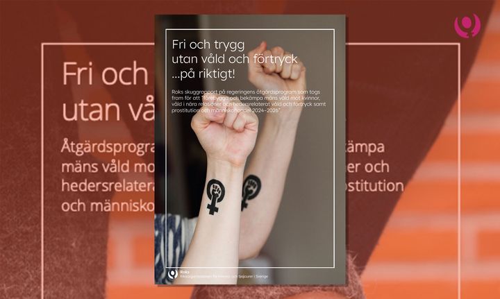 Skuggrapportens omslag pryds av två knutna nävar i luften med feministiska tatueringar på armarna.