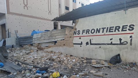 En delvis förstörd byggnad i Gaza.