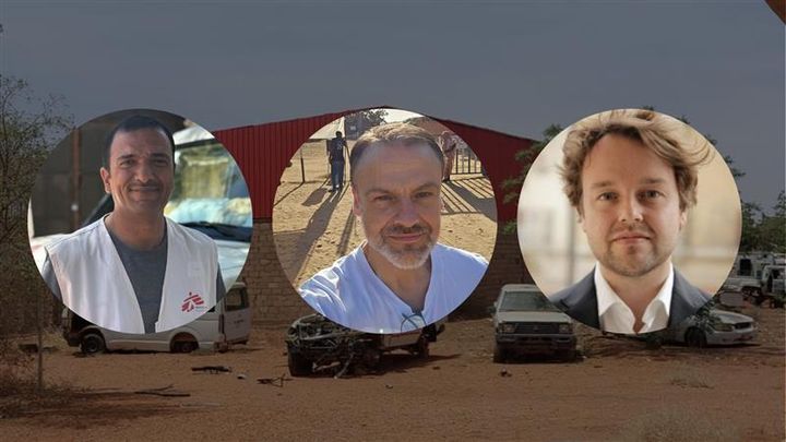 Marwan Taher, Landsansvarig i Darfur för Läkare Utan Gränser, Peter Moberger, kirurg som har arbetat med Läkare Utan Gränser i Tawila i Sudan, Maarten van der Heijden, Jurist och policyexpert, Geneva Graduate Institute.