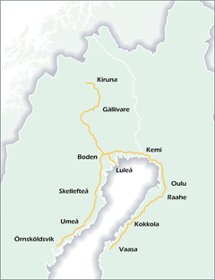 Kartan visar den planerade sträckan för Nordic Hydrogen Route