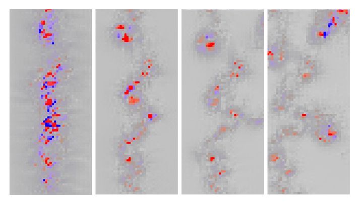 Time lapse images show the formation of small vortices as they arrange themselves into a zigzag pattern and ultimately, larger vortices.