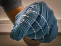 A section cut from more than 100m of flat optic fiber developed by researchers at KTH Royal Institute of Technology and University of Southampton. In lab demonstrations, the fiber proved 1000 times more sensitive than standard optic fiber in measuring pressure.