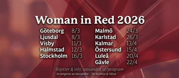 I år arrangeras Woman in Red-evenemang på 11 orter runt om i landet