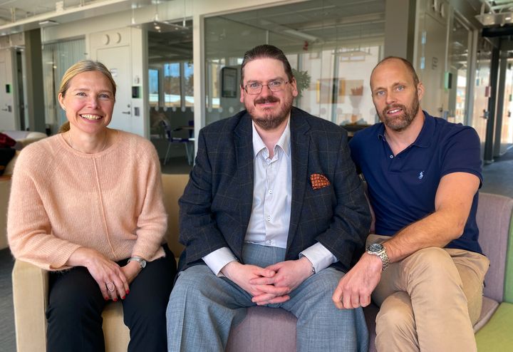 Tre personer, en kvinna och två män.