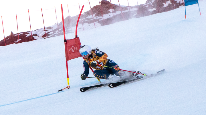 Bilden visar den alpina skidåkaren Estelle Alphand.