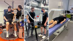 Bilden visar spelare från Timrå IK som genomför tester i GIH:s laboratorier.