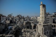 Ruinerna av Omari mosken, som bombades av israeliska armen, Gaza City, Gaza den 26 januari 2024.