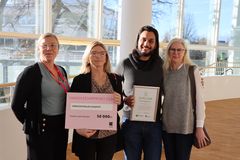 Vinnare Region Kronobergs handledarpris 2024. Från vänster: Sofie Wilhelmsson, Ingela Fågelström-Olsson, Adam Burhan, Susanne Lundgren