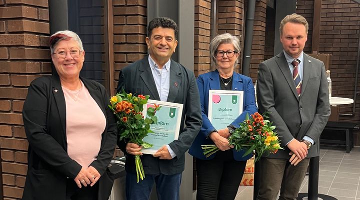 Helen Bengtsson (S), ordförande nämnden för folkhälsa och vårdval, Farhad Khaghani, Noaks Ark Småland och Halland, Birgitta Ekroth, Frösekebygdens samhällsförening och Andreas Håkansson (C), 2:e vice ordförande nämnden för folkhälsa och vårdval.