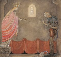 John Bauer, "Madonnan ger spelmannen sin ena sko" (ur sagan "Spelmannen som fick madonnans guldsko").