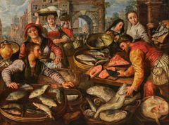 Joachim Beuckelaer, En fiskmarknad vid Antwerpens stadsport