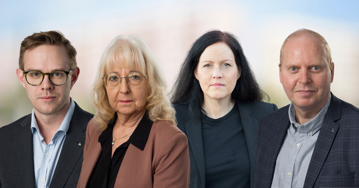 Tobias Björk (M), Gun-Marie Daun (KD), Viktoria Haraldson (C) och Glenn Grimhage (L).