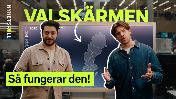 Fouad Youcefi och Markus Aamisepp förklarar Valskärmen, som nu släpps för skolor, i en instruktionsfilm. Foto: UR/SVT.