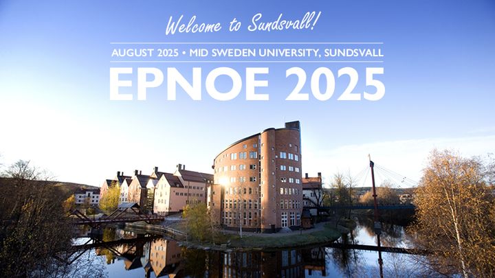 Bild över campus Sundsvall med texten "Welcome to Sundsvall EPNOE 2025" inlagd