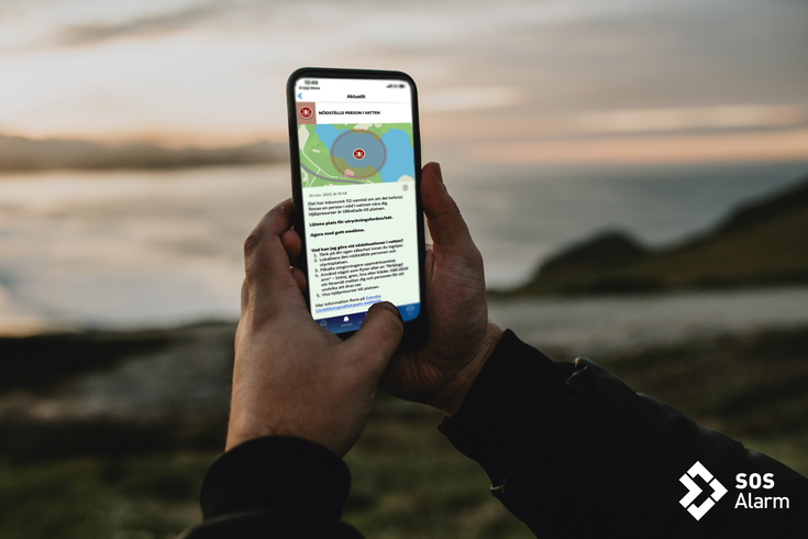 Notis i 112-appen om en nödställd person i vatten
