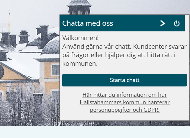 Skrämbild på den nya chattfunktionen på kommunens webbplats