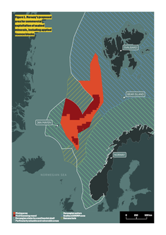 Norges föreslagna område för kommersiell utvinning av mineraler på havsbotten, inklusive ansökta licensblock.