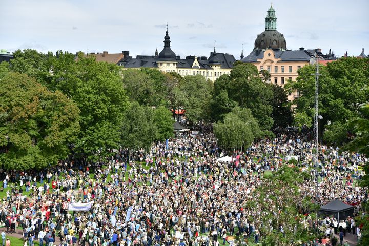 Folk börjar samlas i Vasaparken